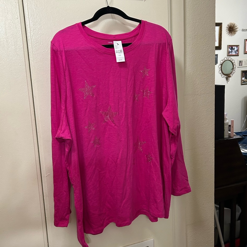 NWT 26/28W Lane Bryant Star Studded Long Sleeve Top